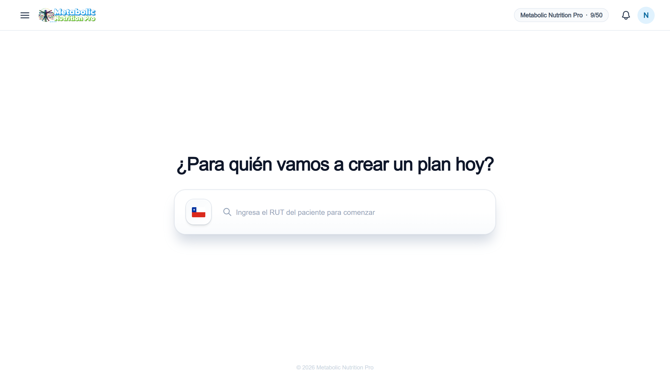 App profesional Metabolic Nutrition Pro — workspace clínico